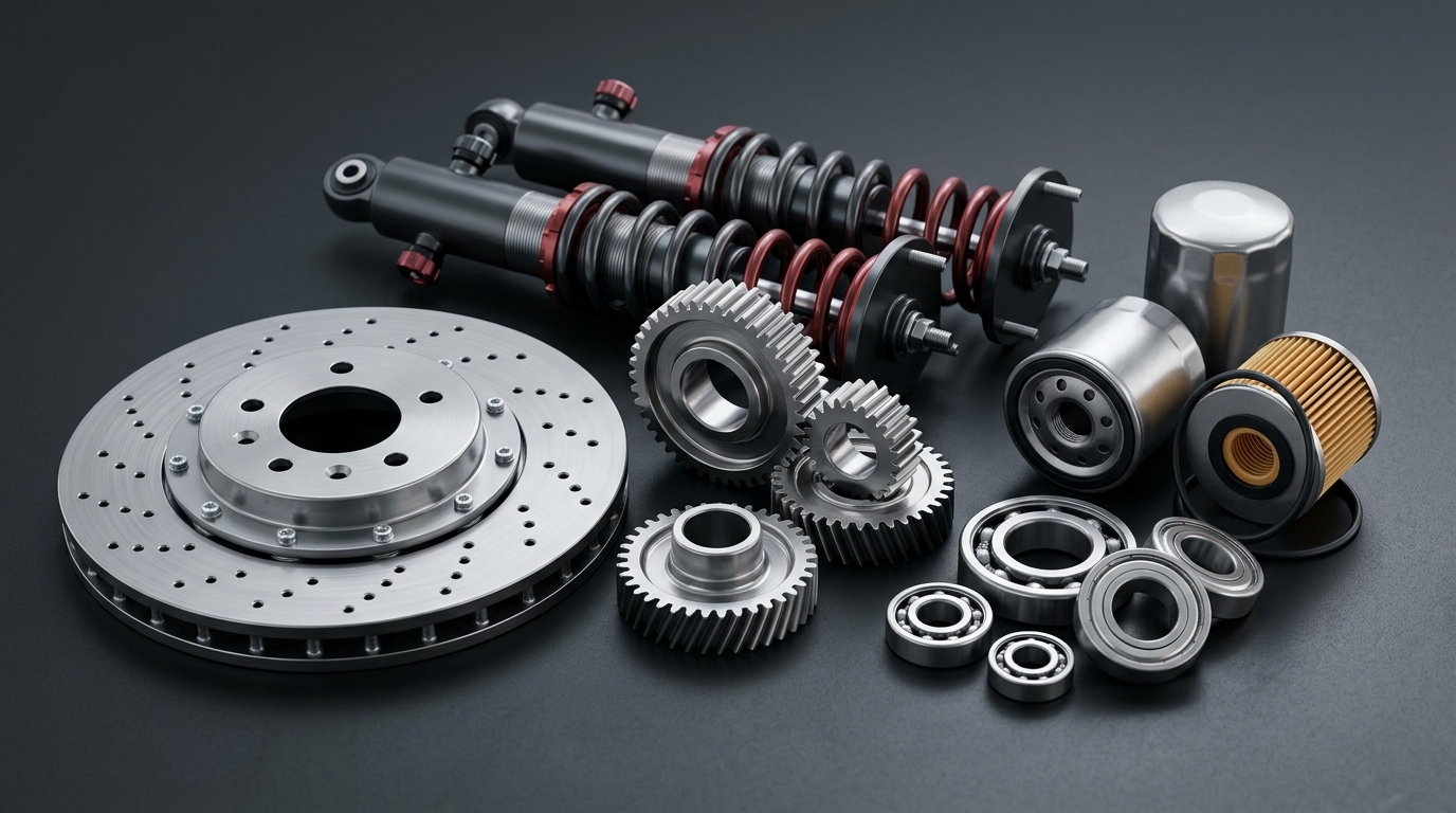 Automotive mechanical spare parts, gears, disc brakes, and suspension components