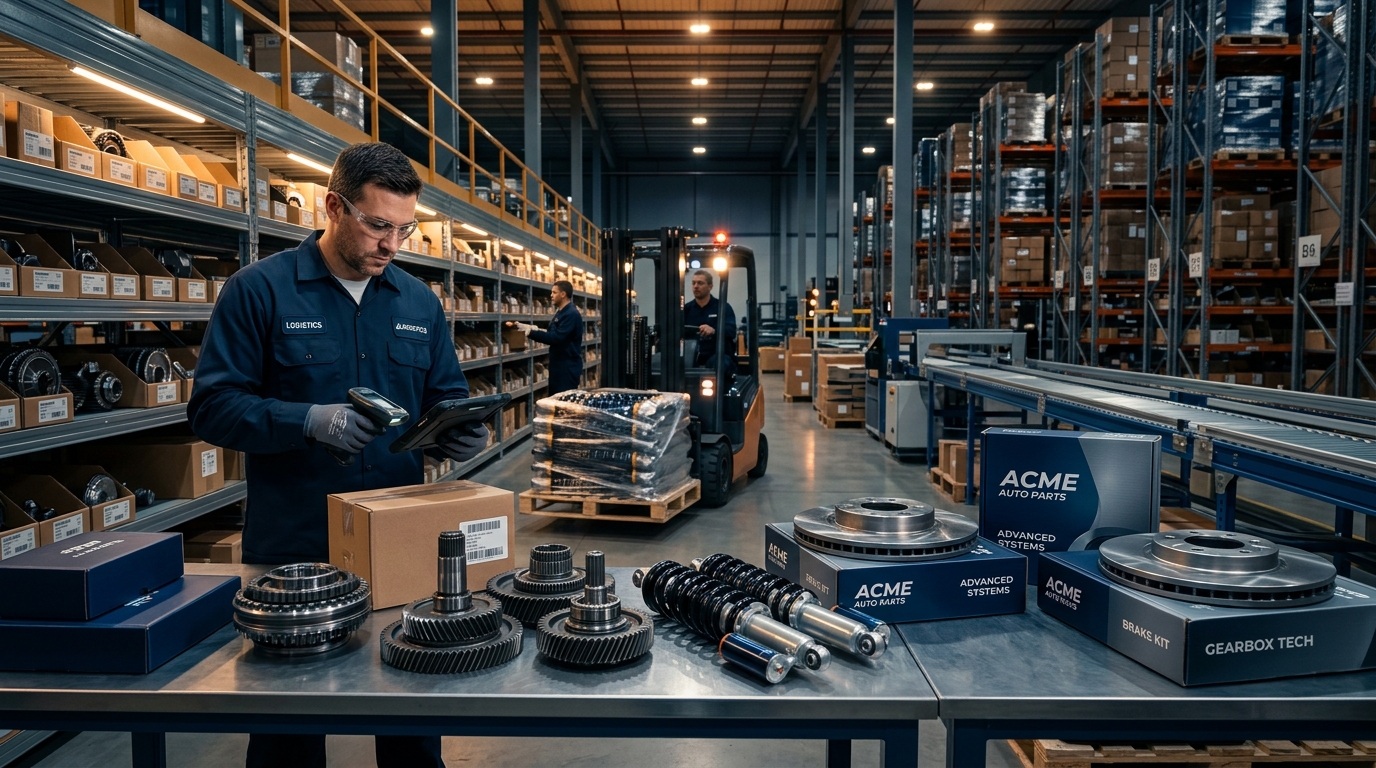 Automotive spare parts trading and commercial logistics warehouse
